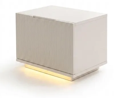 Zdjęcie produktu dla Nocna szafka do sypialni, kolor beżowy, nowoczesny design, z wbudowanym oświetleniem LED
