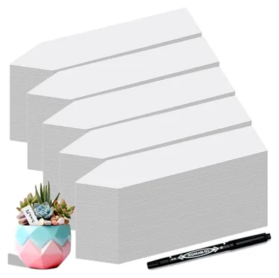 Produktbild von 300 Stück Pflanzenschilder | 300x Weiß mit Marker | aus hochwertigem Kunststoff, wetterfeste Pflanzenstecker zum Beschriften, Stecketiketten für Gemüse, Kräuter, Blumen