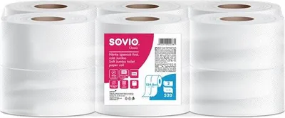 Produktbild von Toilettenpapier, weiß, 2-lagig, 124,8 m, Durchmesser 18 cm, 12 Rollen, SOVIO PP20915