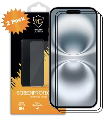 Produktbild von MobyDefend 2er-Pack Displayschutzglas mit schwarzem Rand - kompatibel mit iPhone 16 - Gehärtetes Glas
