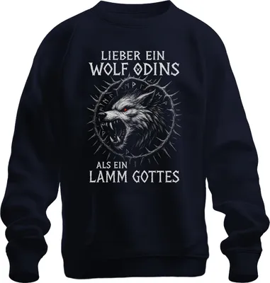 Produktbild von Lieber ein Wolf Odins als Lamm Gottes Wikinger Nordisch Runen Uni Sweatshirt Pullover, Navy, 3XL