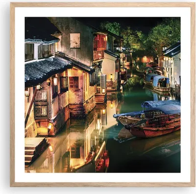Produktbild von Gerahmtes Poster - Rahmen in heller Eiche - Chinesisch Stadt Nacht - 60x60 cm - Wand Bild - Wanddeko - Wandbilder - Kunstposter - Wandposter - Bilderrahmen - Bilder - Kunstdruck - P2NAC60x60-4657