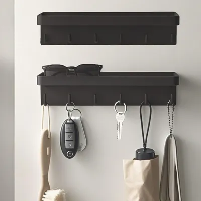 Schlüsselbrett mit Haken, magnetisch, selbstklebend, 2er-Set, schwarz