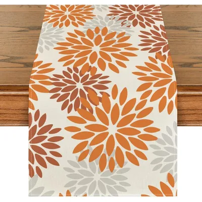Productafbeelding van Tafelkleed, bloemenprint, oranje dahlia's, 40x240 cm, polyester, herfstdecoratie