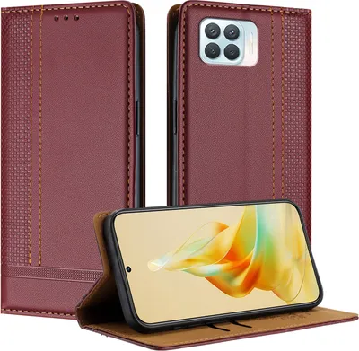 Produktbild von Handyhülle für OPPO A93 4G Leder Flip Klappbare Schutzhülle mit Standfunktion Dunkelrot