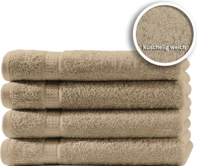 Produktbild von 4er Set Gästetücher Handtücher Duschtücher Badetücher Frottee 100% Baumwolle, Farbe:Beige, Größe:Gästetücher 30x50 cm