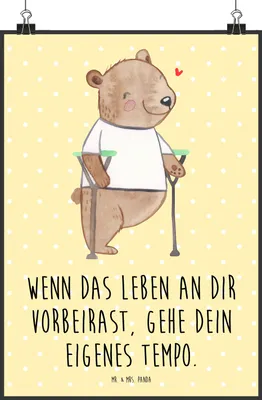 Produktbild von Mr. & Mrs. Panda Bild Bär Beinamputation DIN A2 - Gelb Pastell - Geschenk, drucke, Amputation, wanddeko, Wandbild, Kunstdruck, Plakat