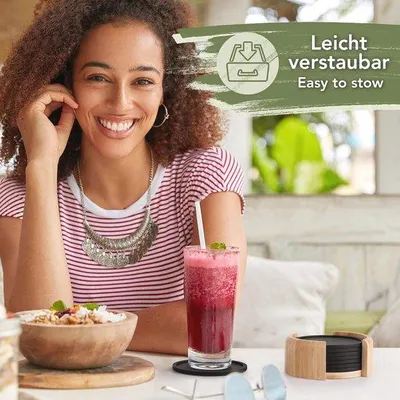 Produktbild von Set von 8 Silikonuntersetzern - Dunkelgraues Design für Gläser und Becher