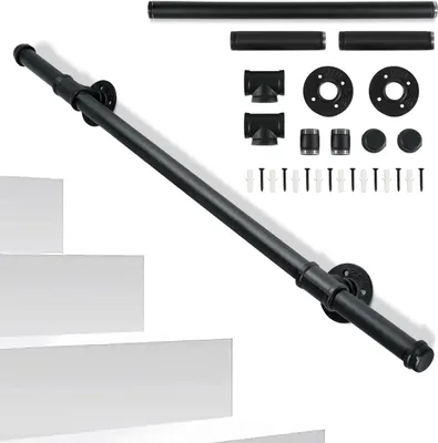 Produktbild von Aopunly Handlauf Geländer Schwarz 100cm Verzinktes Schutzbügel Treppe Stahlrohr Treppengeländer Innen und Außen