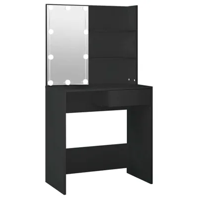 Zdjęcie produktu dla Toaletka z oświetleniem LED, czarna, 74,5x40x141 cm