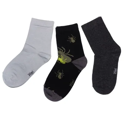 Produktbild von Kinder Socken 3-er Pack aus Baumwolle Spinnen Schwarz Größe 35-38