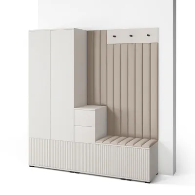 Produktbild von Garderoben-Set Ritmo version 7 – gefräste Kleiderschrank mit Polsterplatten, Schuhschrank, für Flur und Eingangsbereich (cashmere, Trinity 03)