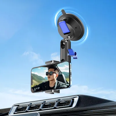 Image de Support de téléphone à ventouse Support de téléphone à ventouse avec double rotule 360��Rotable et clip de téléphone