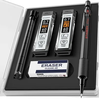 Produktbild von Druckbleistift 0,7 mm Metallgehäuse wetterfest mit Etui 120 HB/2B Minen Radiergummi