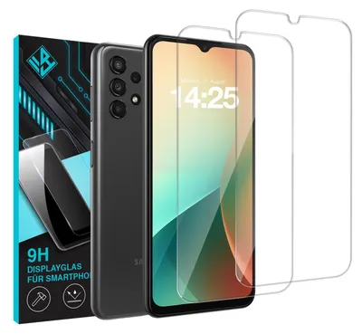 A product shot featuring a smartphone and two screen protectors, along with the product packaging.