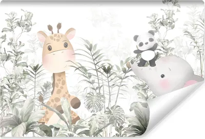 Produktbild von Muralo Vlies Fototapete Giraffe Elefant Panda Pflanzen Natur Br. 416cm x Hö. 254cm