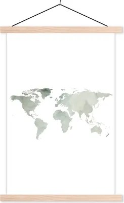Produktbild von MuchoWow® Textilposter Weltkarte - Minimalismus - Grau 60x90 cm mit holzfarbenen Rahmen - Textil