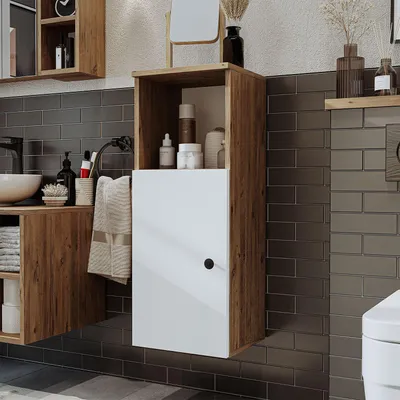 Produktbild von Skye Decor, Hochwertiger Badschrank, 100% MDF, Atlantik-Kiefer & Weiß, 35x90x30 cm