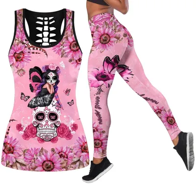 Produktbild von DRZHEAM Damen Zucker Schädel Yoga Outfits für Frauen 2 Stück Sets, Weihnachten T