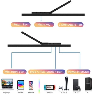 Imagen del producto de Monitor portátil de 17,3 pulgadas Full HD con 100% sRGB y conexión Type-C HDMI, ideal para juegos y laptops
