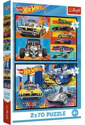 Zdjęcie produktu dla Trefl Puzzle Hot Wheels 2 x 70 el. Samochodziki, 70 szt., Pojazdy, 4 lat(a)