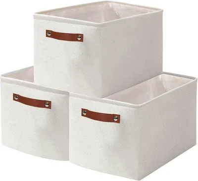 Produktbild von Famanu Aufbewahrungsboxen aus Stoff - Set von 3 - 37 x 26 x 20 cm - Faltbare Aufbewahrungskörbe - Weiß