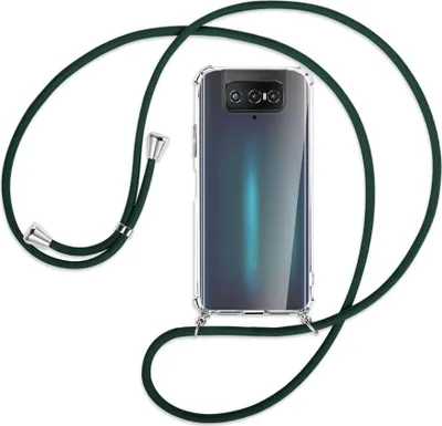Produktbild von Handykette Backcover-Schutzhülle mit Band (Metall silberfarben) für Asus Zenfone 7 ZS670KS - dunkelgrün