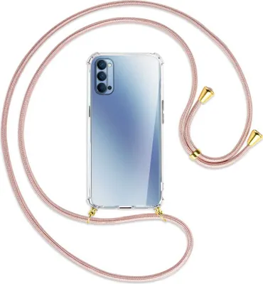 Produktbild von Handykette Backcover-Schutzhülle mit Band (Metall goldfarben) für Oppo Reno4 5G - roségold