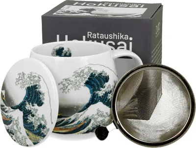 Image de DUO | Tasse à thé avec filtre - 430 ml - Hokusai La grande vague - Design artistique - Porcelaine de haute qualité