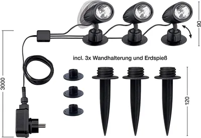 Produktbild von Gartenstrahler mit 3 Spots warm-weiß