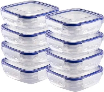 Image de Lot de 8 boîtes de conservation en plastique, carrées, empilables, adaptées au micro-ondes
