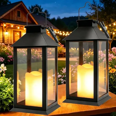 Solar-Laternen 2er-Set mit Flammeneffekt, IP44, warmweiß