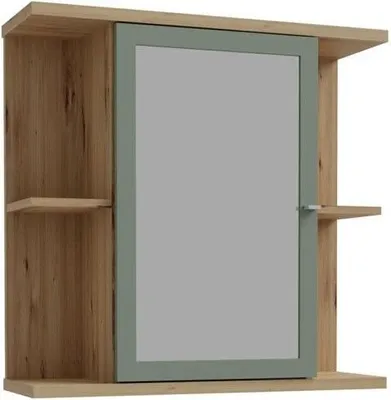 Image de Armoire murale - Chêne Artisan / Vert sauge - 1 porte avec miroir - Meuble de salle de bains - 69,9 x 23,2 x 68,8 cm
