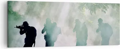 Produktbild von Bild auf Leinwand - Leinwandbild - Soldat Gewehr - 140x50cm - Wand Bild - Wanddeko - Wandbilder - Leinwanddruck - Bilder - Kunstdruck - Wanddekoration - Leinwand bilder - Wandkunst - AB140x50-3976