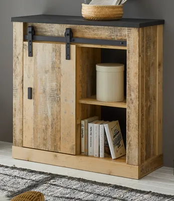 Produktbild von Kommode "Stove" Used Wood anthrazit mit Schwebetüren 93 x 91