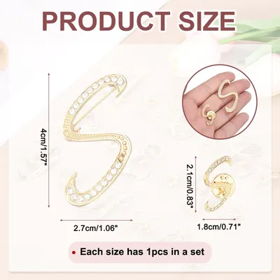 Produktbild von Brief Brosche Pins, 2 Gr??en Buchstaben S Strass Perle Broschen Set Metall Kristall Alphabet A-Z Reversnadel fš¹r Damen Schmuck Geschenk Anzug Kleidung Hut Kleid Mantel, Goldton