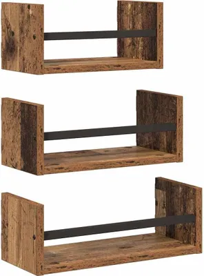 Obrázek produktu pro vidaXL Sada nástěnných polic s policí 3 ks regenerované dřevo 40x16x14cm materiál na bázi dřeva