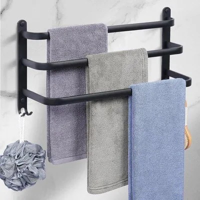 Immagine prodotto di Portasciugamani a tre ripiani in alluminio nero, da parete, per bagno