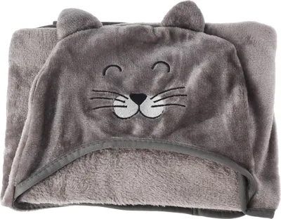 Obrázok produktu pre Detská fleecová deka Mačka s kapucňou 70 × 100 cm - sivá