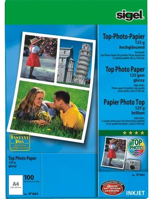 Produktbild von SIGEL IP664 Inkjet Fotopapier Top, hochglänzend, 125 g/m², A4, 100 Blatt