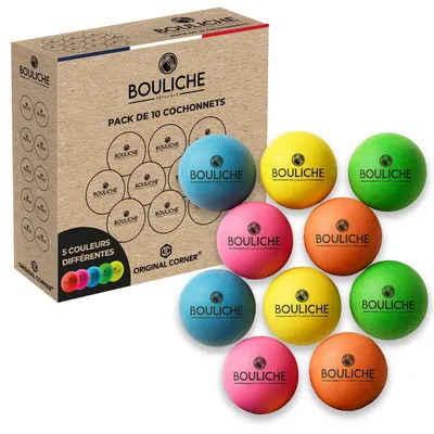 Obrázok produktu pre 10 drevených guľôčok na pétanque, priemer 3 cm - sada 5 farieb - cieľové guľôčky