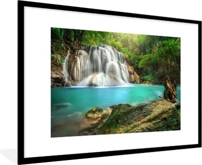 Produktbild von MuchoWow® Gerahmtes Poster Wald - Wasserfall - Natur 90x60 cm - Poster mit Schwarzem Bilderrahmen Wandposter Rahmen Foto Bilder - Wanddekoration - Fotos
