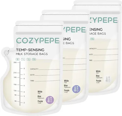 Productafbeelding van Stuks moedermelkzakjes - 250 ml - Met schenktuit - Voor het n van moedermelk - Met temperatuurdetectie - Afzonderlijke zakjes - BPA - Vrij