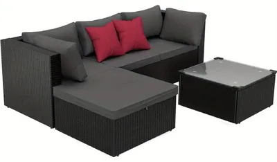 Imagen del producto de Sofá de exterior - Juego de muebles de exterior - Banco de jardín - Banco para balcón - Juego de muebles de jardín - Sofá de tres plazas - Ratán de PVC