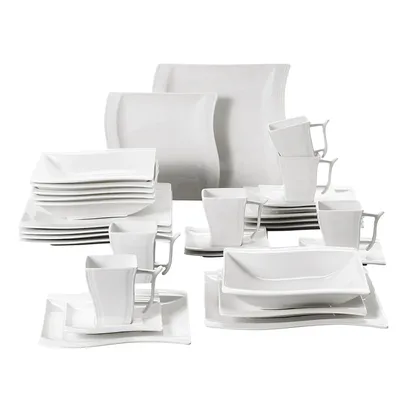 Obrázok produktu pre Porcelánová súprava riadu, minimalistický dizajn, vhodná do rúry a mikrovlnnej rúry, ideálna pre 12 osôb, 30 kusov
