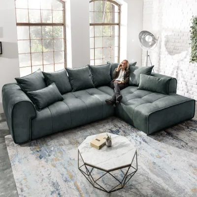 Produktbild von Modernes XXL Ecksofa CLAN 319cm anthrazit Samt inkl. Kissen
