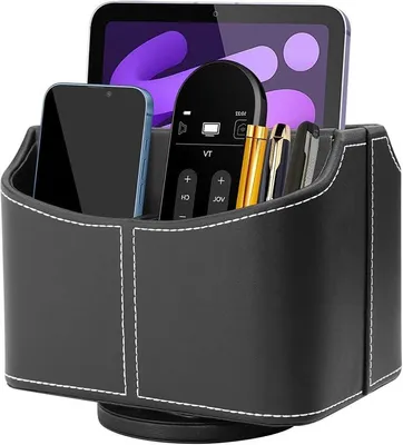 Produktbild von PolkaHome® Büro-Organizer 360° drehbar, Stiftehalter mit 5 Fächern, Kunstleder Fernbedienungs-Organizer, Schreibtisch-Aufbewahrungsbox,