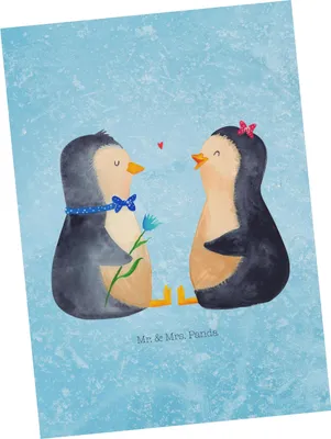 Produktbild von Mr. & Mrs. Panda Postkarte Pinguin Pärchen - Eisblau - Geschenk, Verknallt, Liebe, Hochzeit, bildkarte, Ansichtskarten, Grußkarte, Hochzeitstag, Postkarten, Fotokarte