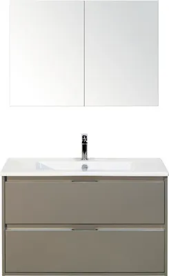 Produktbild von Sanox Badmöbel-Set Porto BxHxT 91 x 170 x 51 cm Frontfarbe cubanit grey mit Waschtisch Keramik weiß, Waschtischunterschr