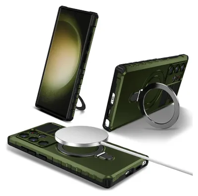Immagine prodotto di Custodia per Samsung Galaxy S25 Ultra magnetica con MagSafe, supporto per anello, supporto, custodia protettiva a doppio strato verde